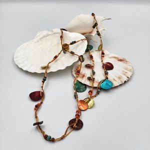 Multi-Coloured String and Shell Necklace